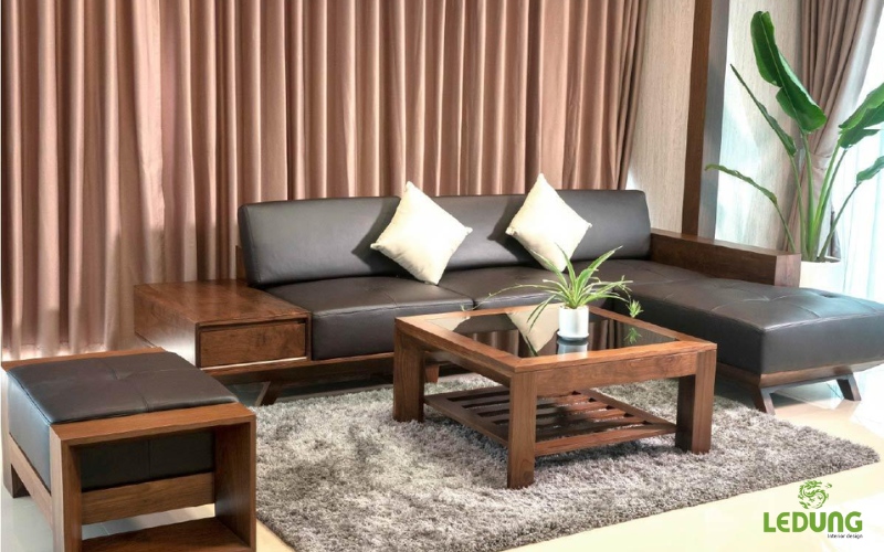 Sofa gỗ chữ L phù hợp với diện tích phòng khách vừa và lớn