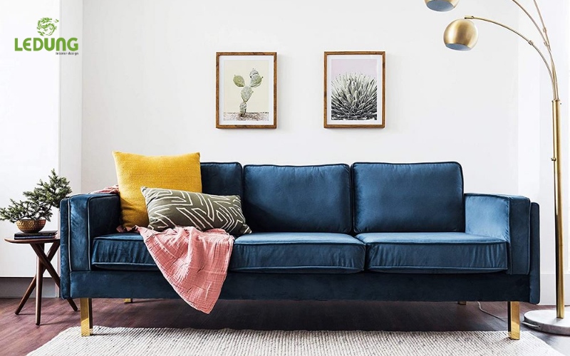 Sofa vải nhung có ưu điểm là sự mềm mịn và sở hữu độ đàn hồi tốt