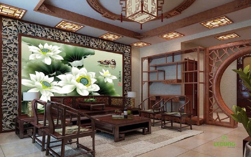 Phong cách thiết kế nội thất phòng khách Châu Á